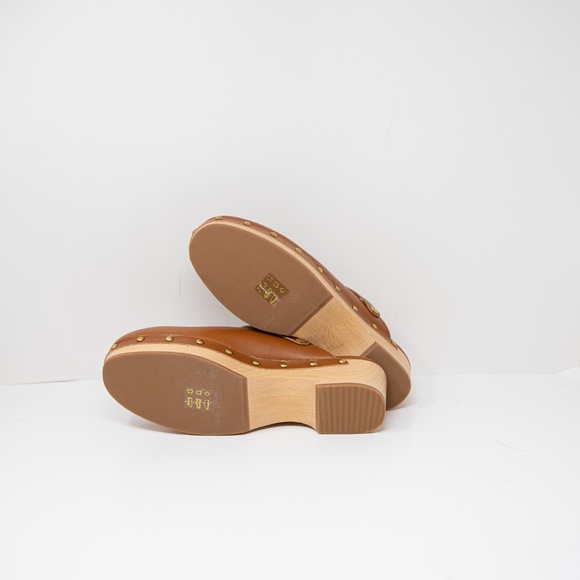 NEW J. Crew Convertible Leather Studded Embellished Wood Sole Clogs Shoe Brown - Picture 4 of 4